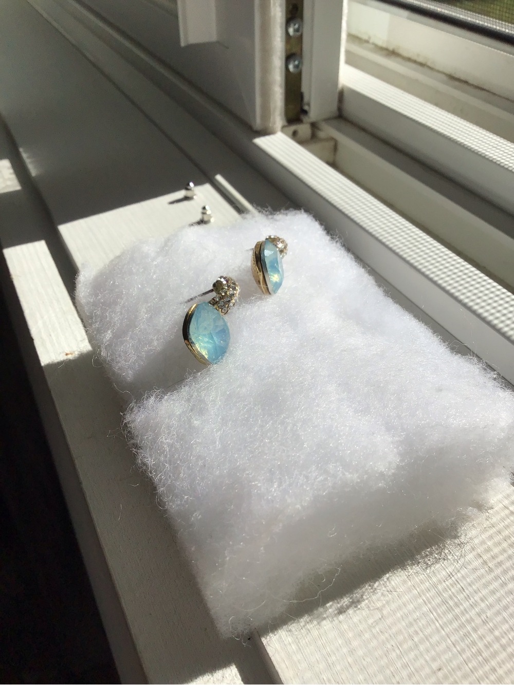 Elegant Blue Opal Drop Stud Earrings - Gold Accent